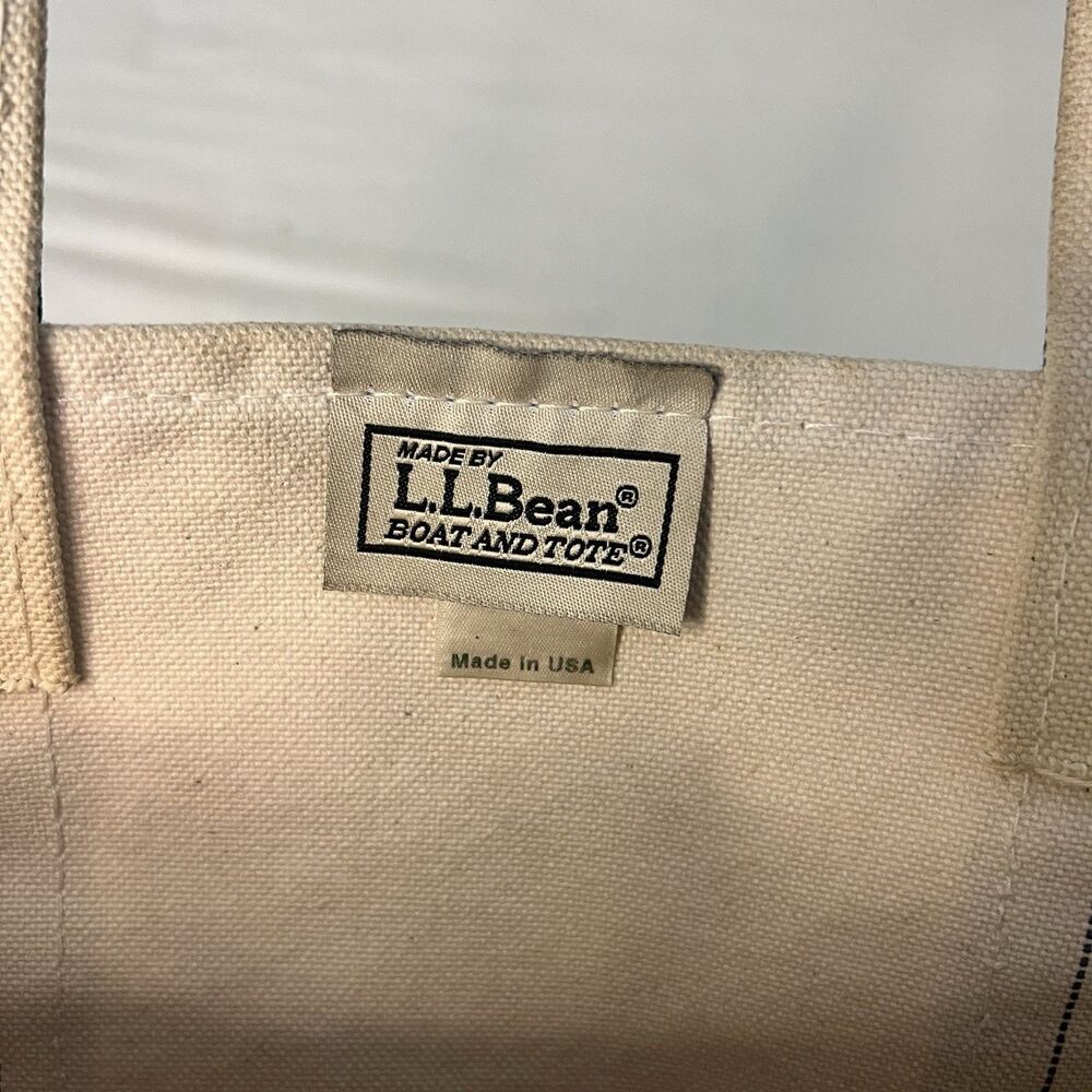 Vintage 90s LL Bean Boat And Tote Small Cream Canvas With Green Handles - Picture 4 of 4